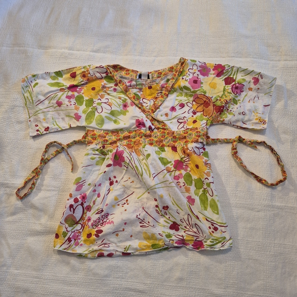 Iz Byer California girls floral blouse size M 8/10 back tie VGUC